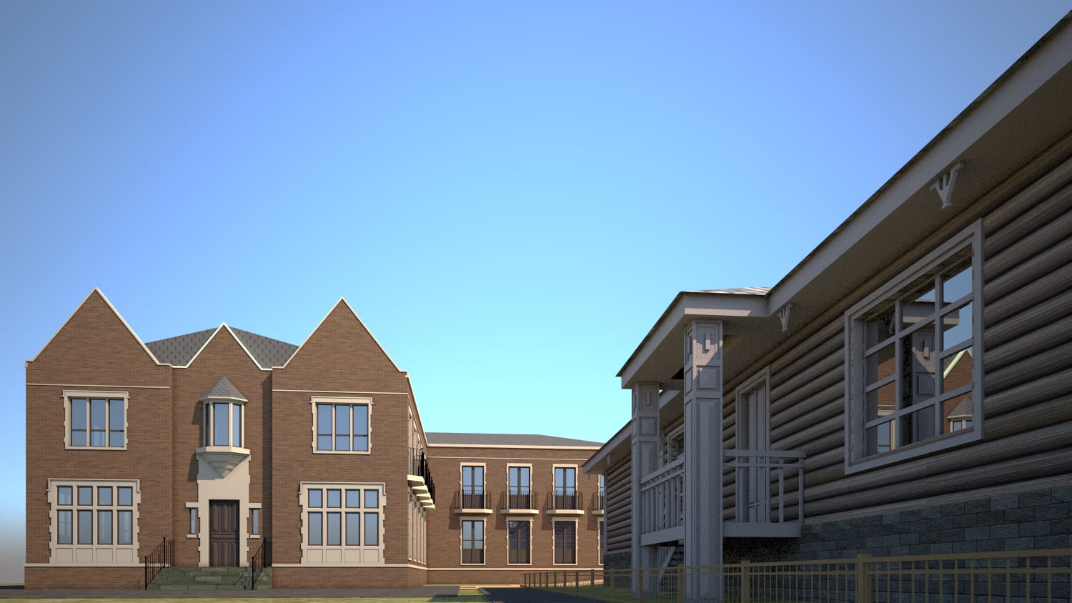 Architectural render — aerial view of the Lubavitch heritage complex