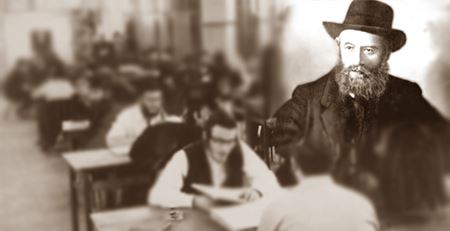 Students of Tomchei Temimim at study, with the Rebbe Rashab